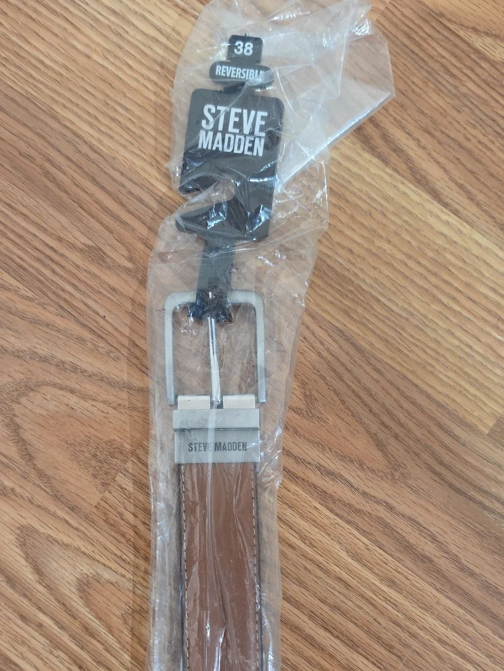 Steve Madden Brown/Black Reversible Leather Belt with Silver Buckle - Size 38